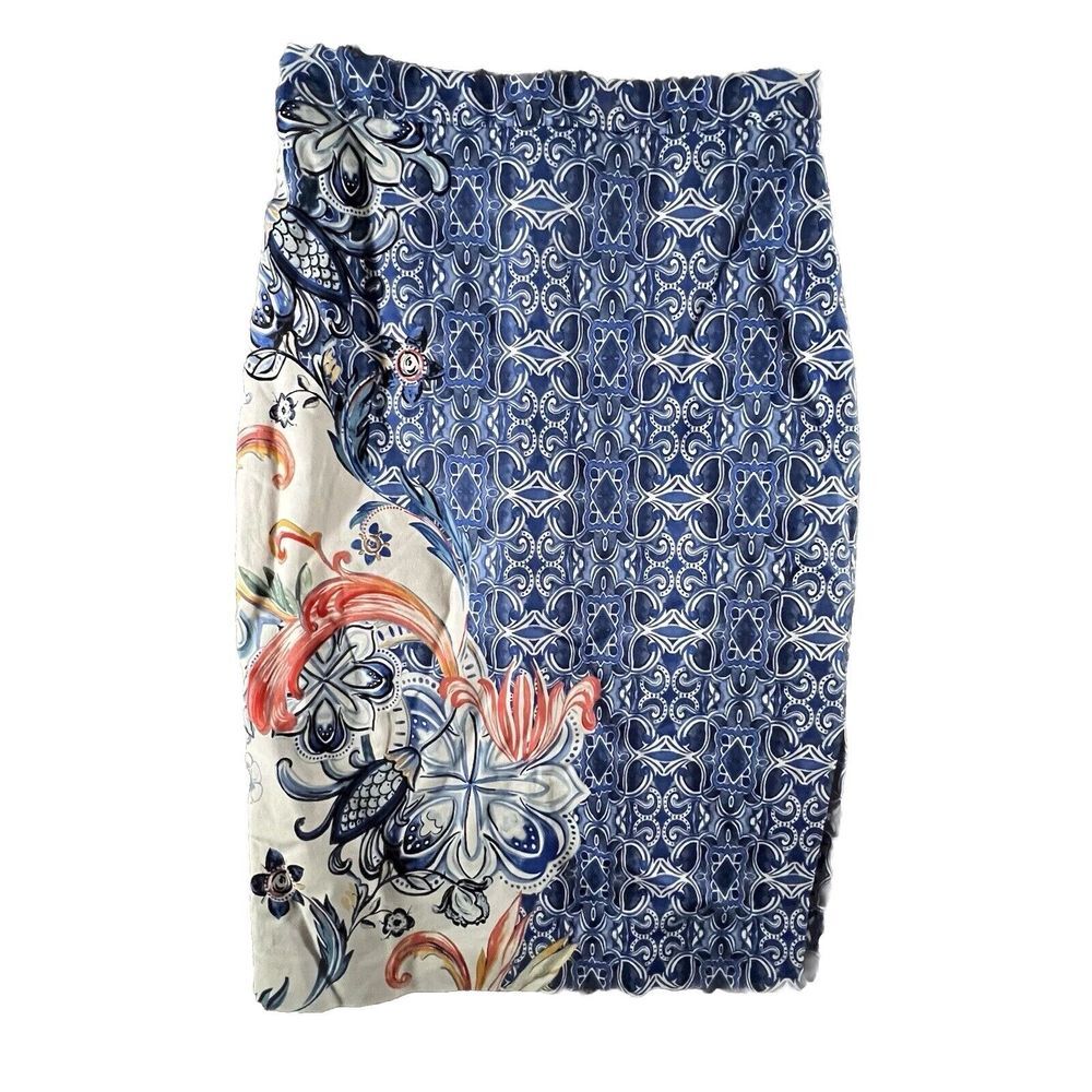 Moulinette Soeurs Pencil Skirt Women 2 Blue Floral Geometric Mixed Print‎ Anthro